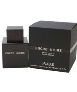 Encre Noire men's cologne bottle and box, luxury fragrance from Lalique.