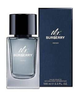 Burberry Mr. Burberry Indigo cologne bottle and box, men's fragrance, wholesale perfume supplier.