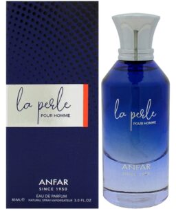 Anfar La Perle men's cologne in blue bottle, perfect for sophisticated fragrance lovers.