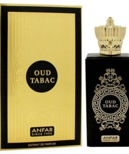 Anfar Oud Tabac men's cologne with luxurious black and gold design.