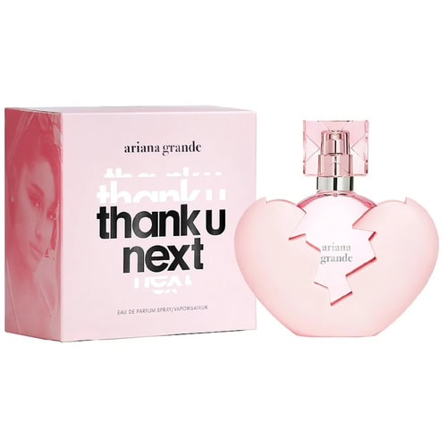 Ariana Grande Thank U Next perfume bottle and box, available at wholesale fragrance shop.