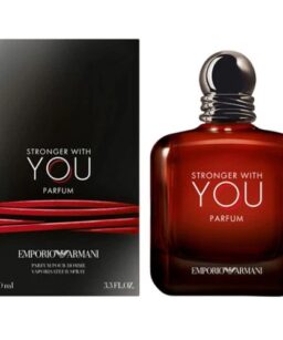 Emporio Armani Stronger With You perfume for men, featuring a bold, masculine scent in a sleek red b.