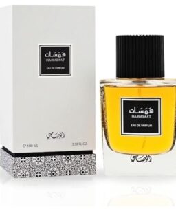 Rasasi Hamasaat men's cologne in a stylish bottle with black cap, perfect for sophisticated fragranc.