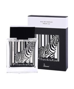 Rasasi Rumz Al 9325 men's perfume with zebra design bottle and packaging.