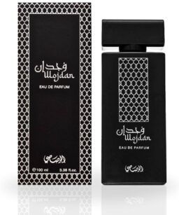 Rasasi Wojdan men's perfume bottle and box, luxury fragrance for men.