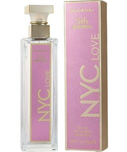 Elizabeth Arden 5th Avenue NYC Love perfume bottle with pink and gold design.