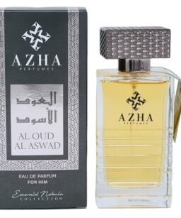 Azha Al Oud Al Aswad perfume bottle and box, luxury fragrance for men, wholesale fragrances.