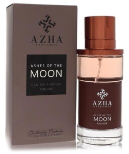 Perfume bottle and box for Azha Ashes of the Moon, a luxurious fragrance for men.