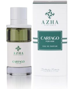 Azha Perfumes Cartago for Him Eau de Parfum bottle and box, men's fragrance.