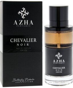 Azha Chevalier Noir perfume bottle with black and gold design.