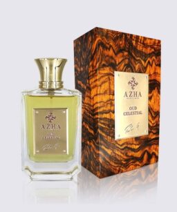 Azha Oud Celestial perfume bottle with elegant packaging, ideal for wholesale fragrance buyers.