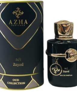 Luxury Zayed Oud perfume with elegant black and gold design.