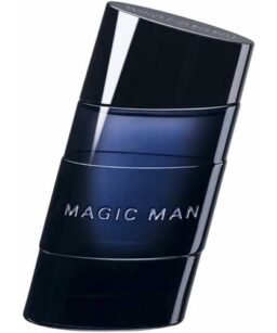 Magic Man perfume bottle for men, stylish dark blue design, wholesale fragrances.