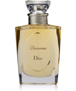 Dior Diorama perfume bottle with elegant glass design and golden liquid inside.