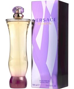 Luxury Versace Woman perfume bottle with purple accents and elegant packaging.